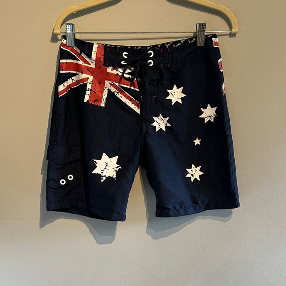 Kids Navy Australian Flag Swim Trunks - Picture 1 of 8